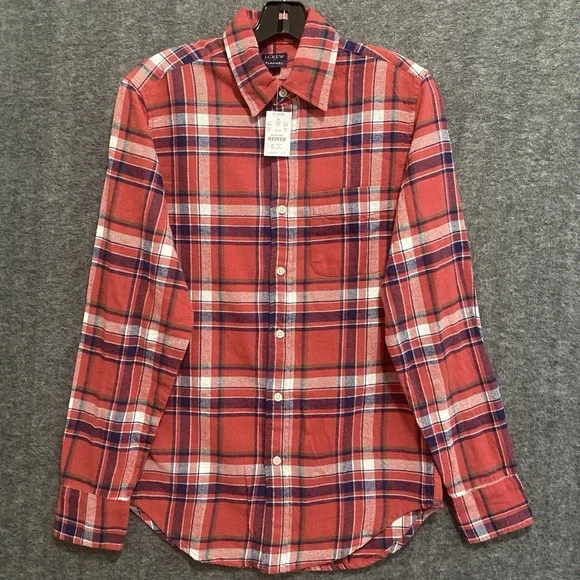 NEW J Crew Flannel Shirt Mens XS Red Plaid Long‎ Sleeve Button Up Work Outdoor - Picture 3 of 9